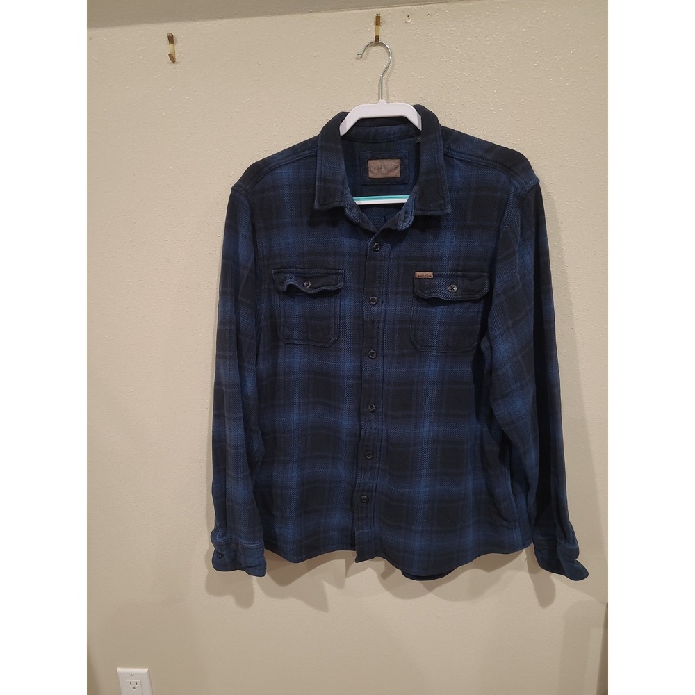 Orvis Men's XL SZ Blue Plaid Flannel Button-Up Shirt shacket with pockets cabin